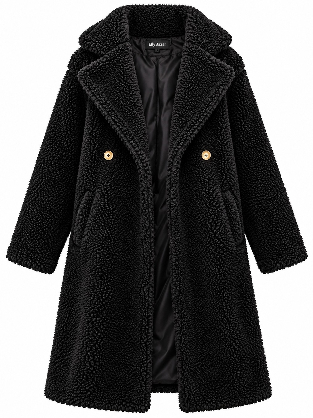 Eilly Bazar Black Teddy Sherpa Long Coat Jacket Women’s Large L Faux Fur